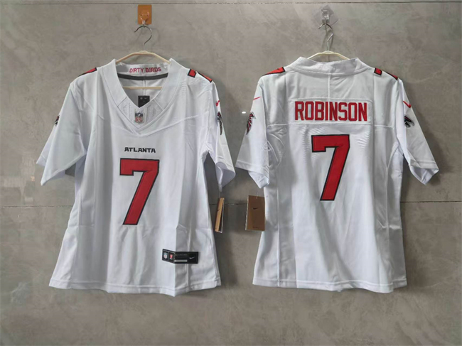 Women's Atlanta Falcons #7 Bijan Robinson White 2026 New F.U.S.E. Stitched Jersey(Run Small)